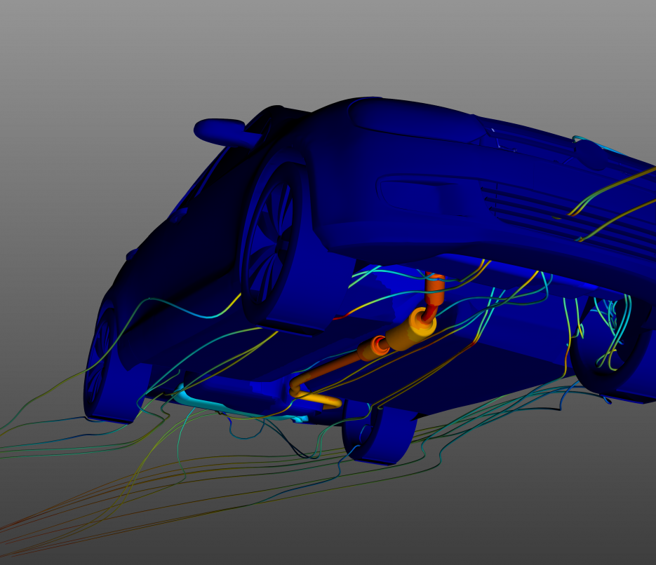 underbody thermal analysis of volkswagon golf with thermal results and cfd streamlines