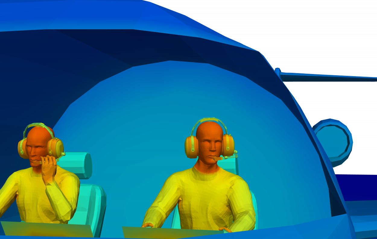 close up of thermal model of two pilots in plane cockpit