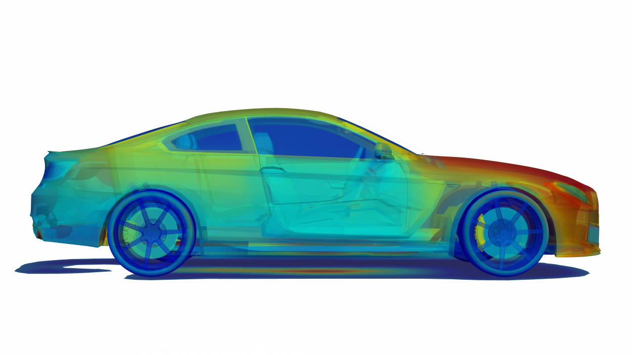 thermal simulation of a sedan with visible interior