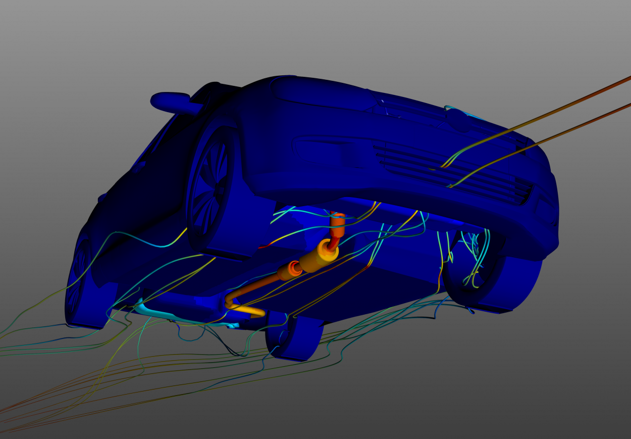underbody thermal analysis of volkswagon golf with thermal results and cfd streamlines