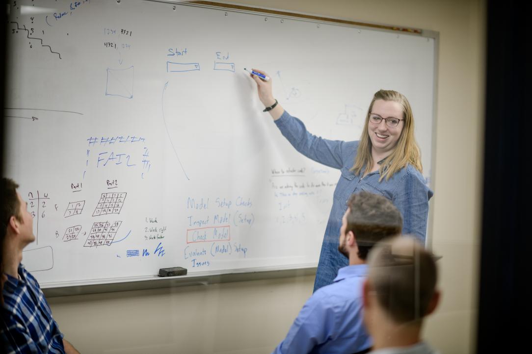 software developer writing on white board during meeting