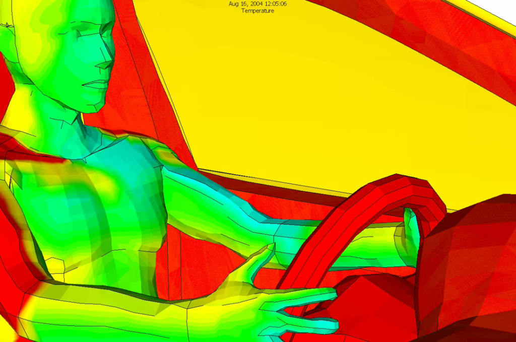man-at-computer Human thermal clothing simulation temperature results for a driver model inside a vehicle cabin