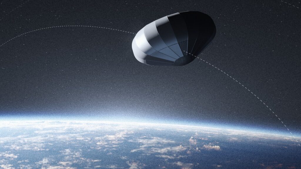 ATMOS Inflatable Atmospheric Decelerator during atmospheric re-entry above Earth orbit