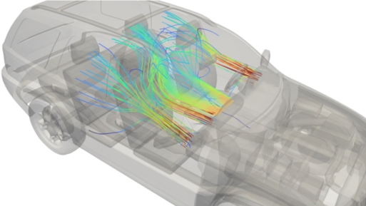 Visualization of AC air flow inside automotive cabin