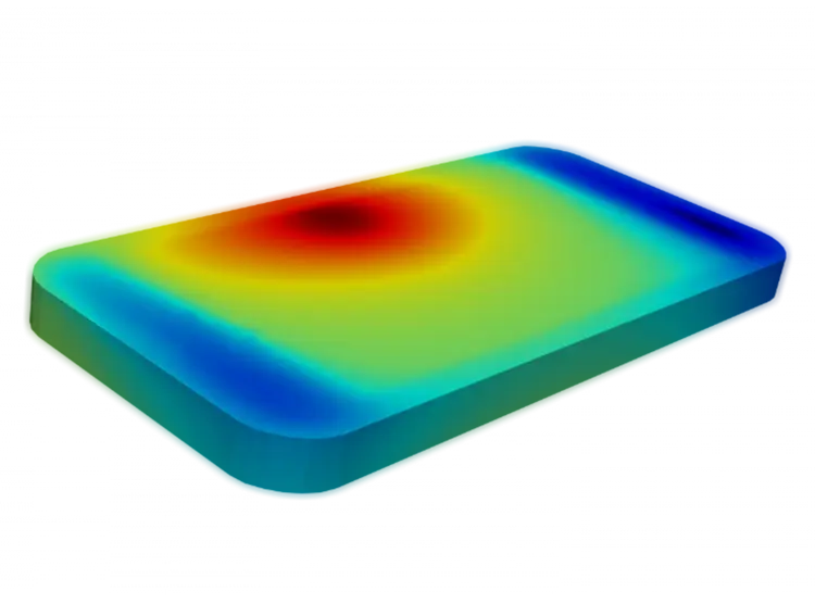 Cell phone with heat map showing temperature gradient across its surface.