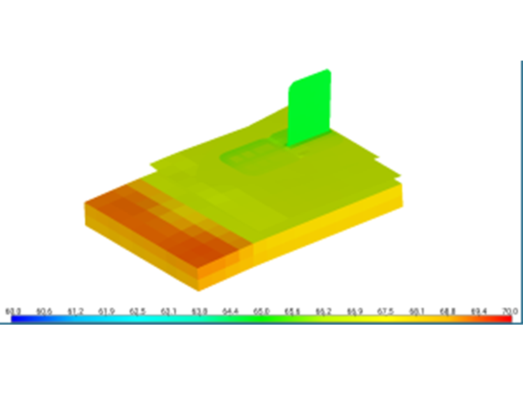 Ground surface thermal map showing heat gradient around a vertical structure.