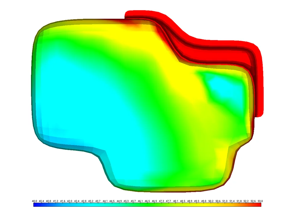 Isolated fuel tank thermal simulation showing temperature gradients across tank surface.