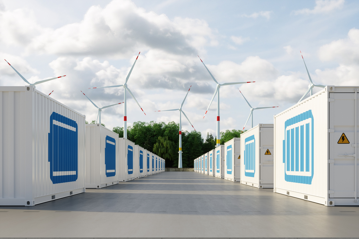 Energy Storage System With Li-ion Battery Containers And Wind Turbines