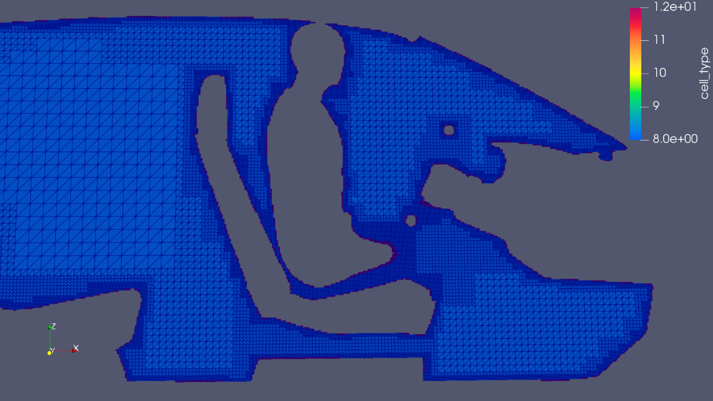 rapidflow-multi-level-mesh-cabin RapidFlow multi-level mesh of a vehicle cabin with refined cells near the occupant and surfaces